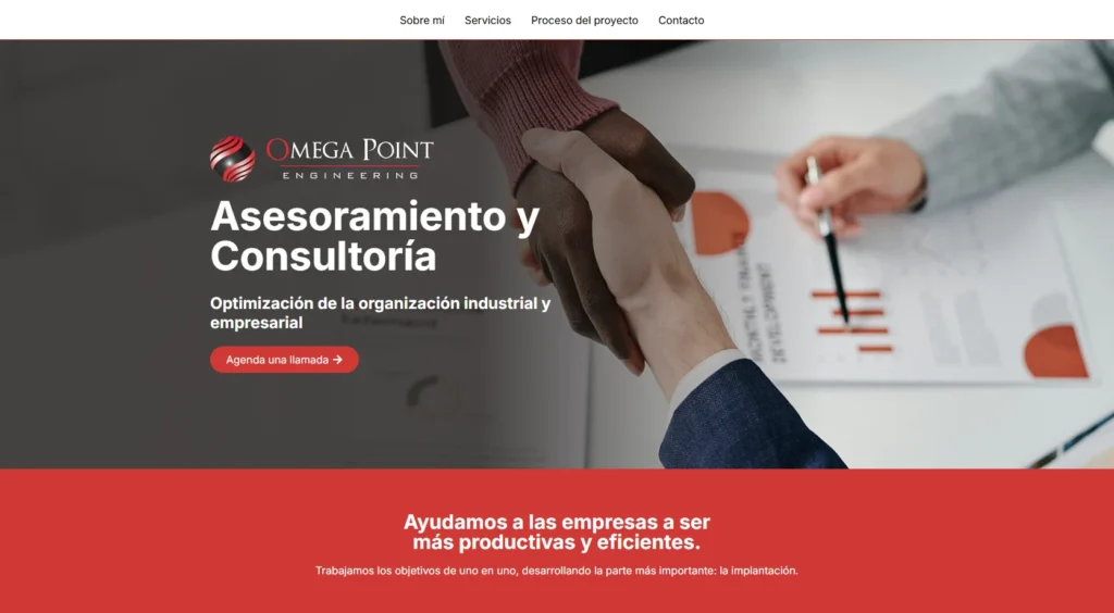 Miniatura de la página web de Omega Point Engineering, consultora industrial creada por Oh Wow!, destacando la experiencia en optimización organizacional.